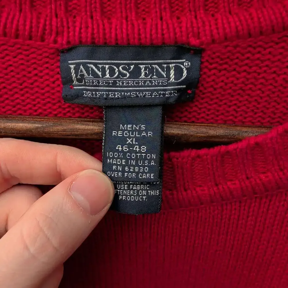 VTG Lands' End Drifter Sweater Mens XL Red Cotton Crewneck Knit Pullover USA